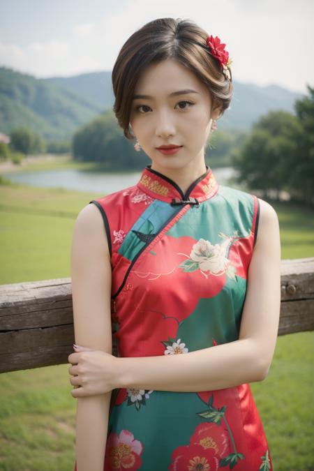 11106-350257204-upper body portrait of 1girl,sling dress,standing,wearing a floral-patterned qipao in rich red and green hues,(outdoors_1)  look.png